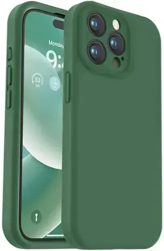 Vooii iPhone 15 Pro g‘ilofi bilan mos, Defender suyuq silikonini yangilash, [Kengaytirilgan kamera himoyasi] [Yumshoq tirnalishga qarshi mikrofiber astar] Zarba o‘tkazmaydigan telefon g‘ilofi iPhone 15 Pro 6.1 dyuym - Yashil - VOOII