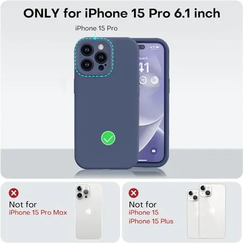 Vooii iPhone 15 Pro g‘ilofi bilan mos, Defender suyuq silikonni yangilash, [Kamera himoyasi kuchaytirilgan] [Yumshoq tirnalishga qarshi mikrofiber astar] zarbga chidamli telefon g‘ilofi iPhone 15 Pro 6,1 dyuym - to‘q ko‘k - 5