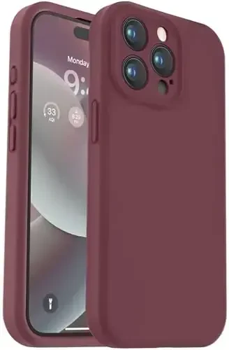 Vooii iPhone 15 Pro g'ilofi bilan mos keladi, Defender suyuq silikonini yangilang, [Kamera himoyasi kuchaytirilgan] [Yumshoq tirnashga qarshi mikrofiber astar] zarbga chidamli telefon g'ilofi iPhone 15 Pro 6.1 dyuym - Olxo'ri 