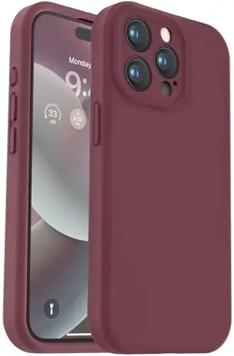 Vooii iPhone 15 Pro g'ilofi bilan mos keladi, Defender suyuq silikonini yangilang, [Kamera himoyasi kuchaytirilgan] [Yumshoq tirnashga qarshi mikrofiber astar] zarbga chidamli telefon g'ilofi iPhone 15 Pro 6.1 dyuym - Olxo'ri 