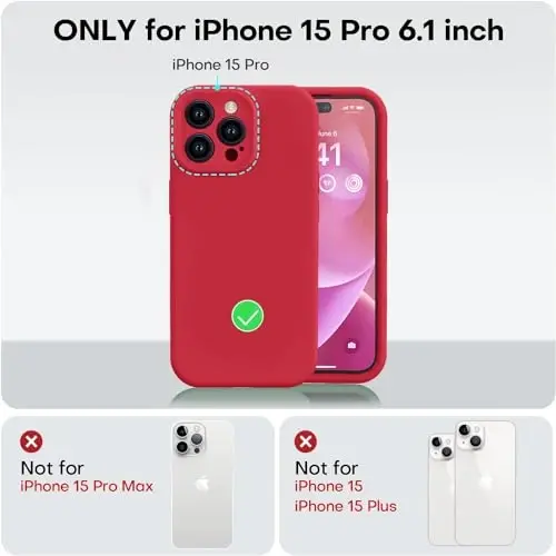 Vooii iPhone 15 Pro g'ilofi bilan mos keladi, Defender suyuq silikonini yangilang, [Kamerani yaxshilangan himoya qilish] [Yumshoq tirnalishga qarshi mikrofiber astar] zarbga chidamli telefon g'ilofi iPhone 15 Pro 6.1 dyuym - Qizil - 5
