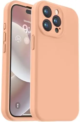 Vooii iPhone 15 Pro g'ilofi bilan mos keladi, himoyachi suyuq silikonni yangilang, [kamera himoyasi kuchaytirilgan] [yumshoq tirnalishga qarshi mikrofiber astar] zarbga chidamli telefon g'ilofi iPhone 15 Pro 6,1 dyuym - Cantaloupe - 1