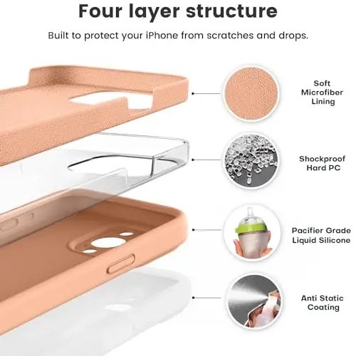 Vooii iPhone 15 Pro g'ilofi bilan mos keladi, himoyachi suyuq silikonni yangilang, [kamera himoyasi kuchaytirilgan] [yumshoq tirnalishga qarshi mikrofiber astar] zarbga chidamli telefon g'ilofi iPhone 15 Pro 6,1 dyuym - Cantaloupe - 2