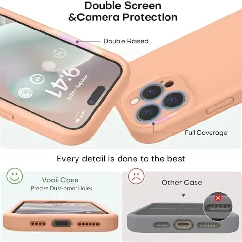 Vooii iPhone 15 Pro g'ilofi bilan mos keladi, himoyachi suyuq silikonni yangilang, [kamera himoyasi kuchaytirilgan] [yumshoq tirnalishga qarshi mikrofiber astar] zarbga chidamli telefon g'ilofi iPhone 15 Pro 6,1 dyuym - Cantaloupe - 3