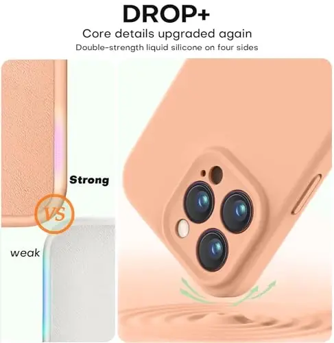 Vooii iPhone 15 Pro g'ilofi bilan mos keladi, himoyachi suyuq silikonni yangilang, [kamera himoyasi kuchaytirilgan] [yumshoq tirnalishga qarshi mikrofiber astar] zarbga chidamli telefon g'ilofi iPhone 15 Pro 6,1 dyuym - Cantaloupe - 4