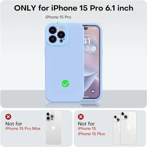 Vooii iPhone 15 Pro g'ilofi bilan mos keladi, himoyachi suyuq silikonni yangilang, [Kamera himoyasi] [Yumshoq tirnalishga qarshi mikrofiber astar] iPhone 15 Pro 6,1 dyuym uchun zarbga chidamli telefon g'ilofi - och ko'k - 5