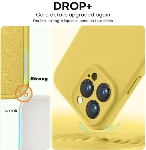 Vooii iPhone 15 Pro g‘ilofi bilan mos, yangilangan Defender suyuq silikoni, [kuchaytirilgan kamera himoyasi] [yumshoq tirnalishga qarshi mikrofiber astar] zarbga chidamli telefon g‘ilofi iPhone 15 Pro - Kanareyka sariq - 4