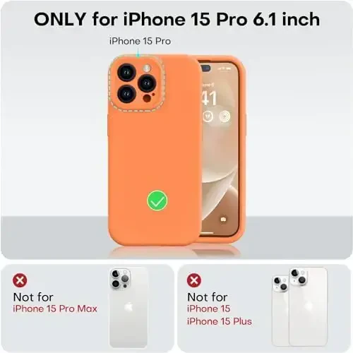 Vooii iPhone 15 Pro g‘ilofi bilan mos, yangilangan suyuq silikon, [kuchaytirilgan kamera himoyasi] [yumshoq tirnalishga qarshi mikrofiber astar] zarbga chidamli telefon g‘ilofi iPhone 15 Pro 6.1 dyuym - yorqin apelsin - 5