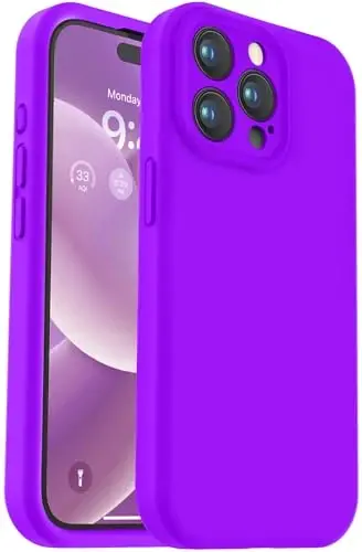 Vooii Compatible with iPhone 15 Pro Case, Upgrade Liquid Silicone, [Enhanced Camera Protection] [Soft Anti-Scratch Microfiber Lining] Shockproof Phone Case iPhone 15 Pro 6.1 inch - Neon Purple - 1