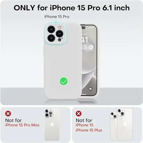 Vooii Compatible with iPhone 15 Pro Case, Upgrade Defender Liquid Silicone, [Enhanced Camera Protection] [Soft Anti-Scratch Microfiber Lining] Shockproof Phone Case iPhone 15 Pro 6.1 inch - White - 5