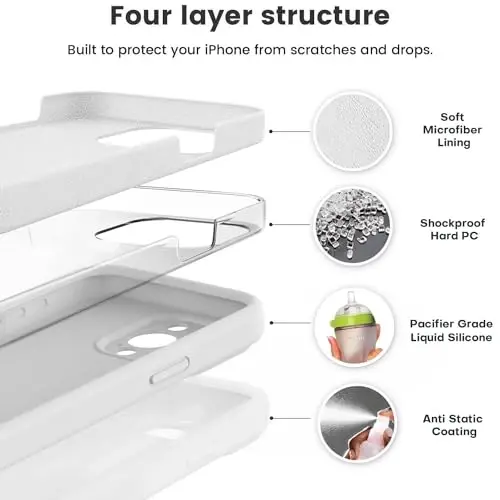 Vooii Compatible with iPhone 15 Pro Case, Upgrade Defender Liquid Silicone, [Enhanced Camera Protection] [Soft Anti-Scratch Microfiber Lining] Shockproof Phone Case iPhone 15 Pro 6.1 inch - White - 2