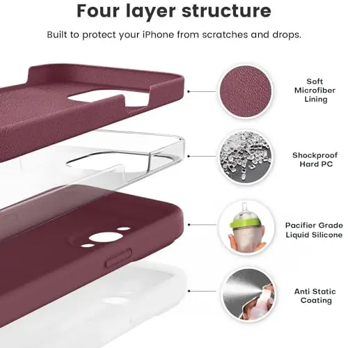 Vooii Compatible with iPhone 15 Pro Case, Upgrade Defender Liquid Silicone, [Enhanced Camera Protection] [Soft Anti-Scratch Microfiber Lining] Shockproof Phone Case iPhone 15 Pro 6.1 inch - Plum - 2