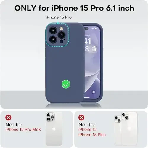 Vooii Compatible with iPhone 15 Pro Case, Upgrade Defender Liquid Silicone, [Enhanced Camera Protection] [Soft Anti-Scratch Microfiber Lining] Shockproof Phone Case iPhone 15 Pro 6.1 inch - Navy Blue - 5