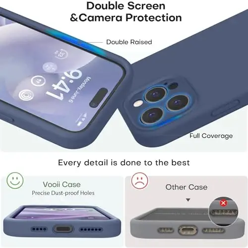 Vooii Compatible with iPhone 15 Pro Case, Upgrade Defender Liquid Silicone, [Enhanced Camera Protection] [Soft Anti-Scratch Microfiber Lining] Shockproof Phone Case iPhone 15 Pro 6.1 inch - Navy Blue - 3
