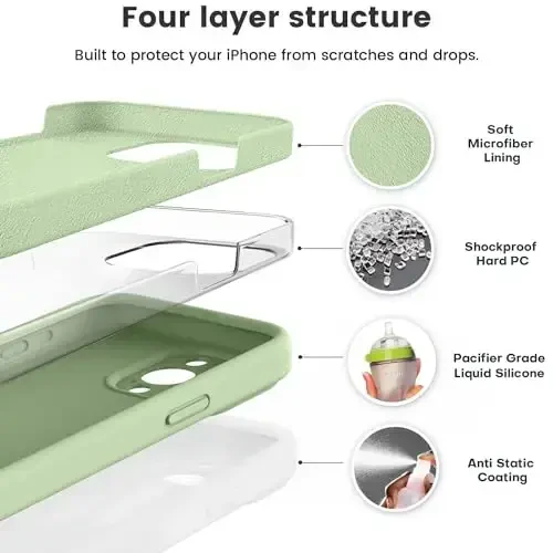 Vooii Compatible with iPhone 15 Pro Case, Upgrade Defender Liquid Silicone, [Enhanced Camera Protection] [Soft Anti-Scratch Microfiber Lining] Shockproof Phone Case iPhone 15 Pro 6.1 inch - Matcha - 2