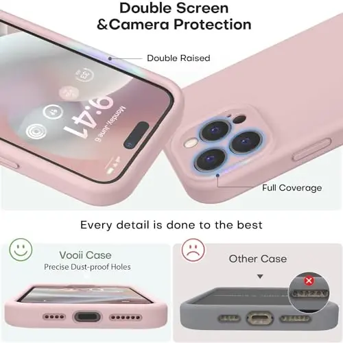 Vooii Compatible with iPhone 15 Pro Case, Upgrade Defender Liquid Silicone, [Enhanced Camera Protection] [Soft Anti-Scratch Microfiber Lining] Shockproof Phone Case iPhone 15 Pro 6.1 inch - Pink Sand - 3