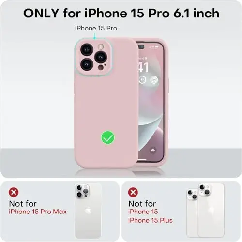 Vooii Compatible with iPhone 15 Pro Case, Upgrade Defender Liquid Silicone, [Enhanced Camera Protection] [Soft Anti-Scratch Microfiber Lining] Shockproof Phone Case iPhone 15 Pro 6.1 inch - Pink Sand - 5