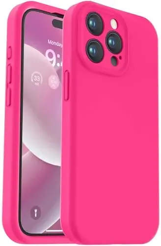 Vooii Compatible with iPhone 15 Pro Case, Upgrade Defender Liquid Silicone, [Enhanced Camera Protection] [Soft Anti-Scratch Microfiber Lining] Shockproof Phone Case iPhone 15 Pro 6.1 inch - Hot Pink - VOOII