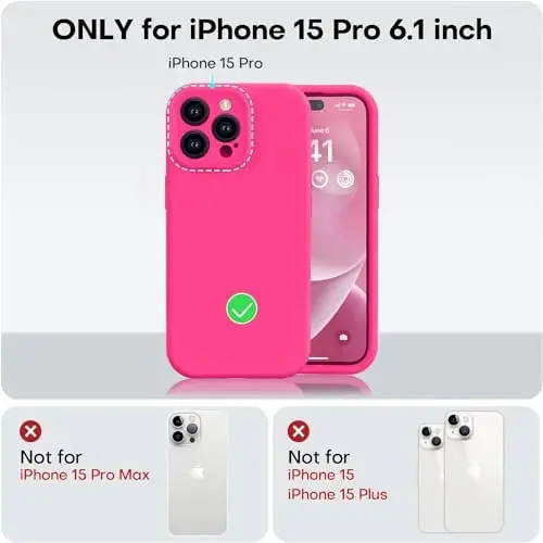 Vooii Compatible with iPhone 15 Pro Case, Upgrade Defender Liquid Silicone, [Enhanced Camera Protection] [Soft Anti-Scratch Microfiber Lining] Shockproof Phone Case iPhone 15 Pro 6.1 inch - Hot Pink - 5