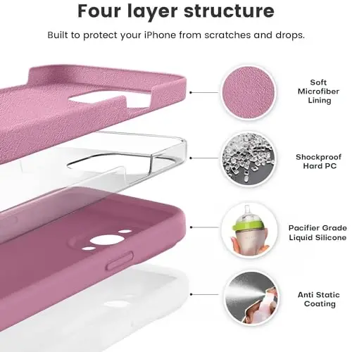 Vooii Compatible with iPhone 15 Pro Case, Upgrade Liquid Silicone, [Enhanced Camera Protection] [Soft Anti-Scratch Microfiber Lining] Shockproof Phone Case iPhone 15 Pro 6.1 inch - Lavender Purple - VOOII (1)