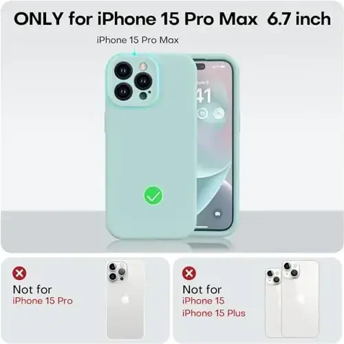 Vooii iPhone 15 Pro Max g‘ilofi bilan mos, yangilangan Premium silikon, [Kamera himoyasi] [Yumshoq tirnalishga qarshi mikrofiber astar] iPhone 15 Pro Max 6.7 dyuym uchun zarbga chidamli telefon g‘ilofi - Mint - 5