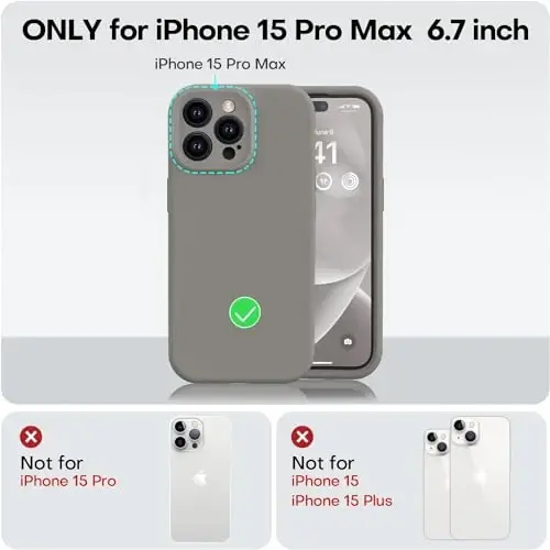 Vooii iPhone 15 Pro Max g‘ilofi bilan mos, yangilangan Premium silikon, [Kamera himoyasi] [Yumshoq tirnalishga qarshi mikrofiber astar] iPhone 15 Pro Max 6.7 dyuym uchun zarbga chidamli telefon g‘ilofi - tabiiy titan - 5