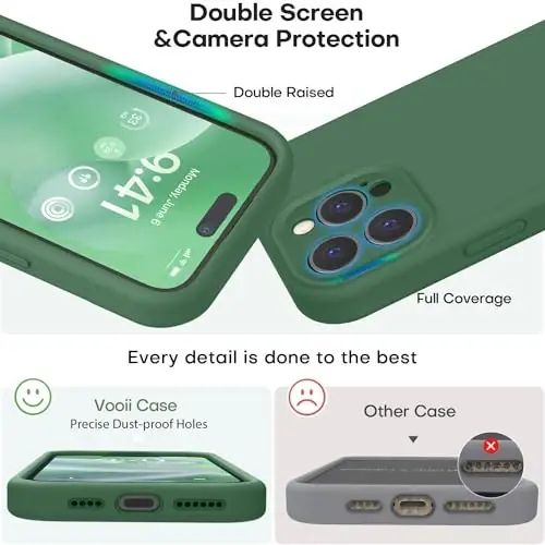 Vooii Compatible with iPhone 15 Pro Max Case, Upgraded Premium Silicone, [Camera Protection] [Soft Anti-Scratch Microfiber Lining] Shockproof Phone Case for iPhone 15 Pro Max 6.7 inch - Green - 3