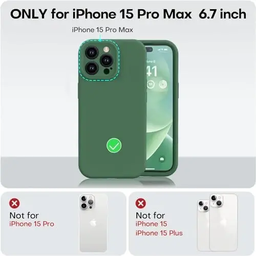 Vooii Compatible with iPhone 15 Pro Max Case, Upgraded Premium Silicone, [Camera Protection] [Soft Anti-Scratch Microfiber Lining] Shockproof Phone Case for iPhone 15 Pro Max 6.7 inch - Green - 5