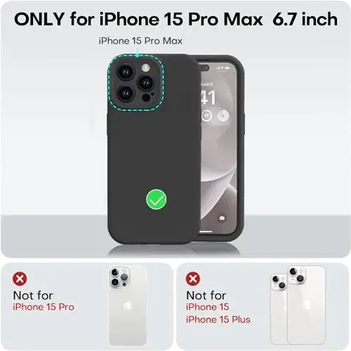 Vooii iPhone 15 Pro Max Kılıfı ile Uyumludur, Yükseltilmiş Premium Silikon, [Kamera Koruması] [Yumuşak Çizilmez Mikrofiber Astar] iPhone 15 Pro Max 6.7 inç için Darbeye Dayanıklı Telefon Kılıfı - Siyah - 5