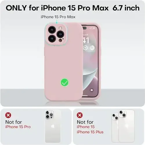 Vooii iPhone 15 Pro Max uchun gʻilof bilan mos keladi, yaxshilangan Premium silikon, [Kamera himoyasi] [Yumshoq tirnalishga qarshi mikrofiber astar] iPhone 15 Pro Max 6.7 dyuym uchun zarbga chidamli telefon gʻilofi - Pushti qum - 5