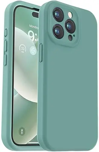 Vooii iPhone 15 Pro Max uchun g‘ilof, yangilangan premium silikon, [Kamera himoyasi] [Yumshoq tirnalishga qarshi mikrofiber astar] iPhone 15 Pro Max 6.7 dyuym uchun zarbga chidamli telefon g‘ilofi - qarag‘ay yashil - VOOII