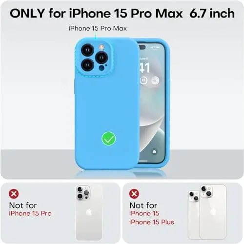 Vooii iPhone 15 Pro Max uchun g‘ilof, yaxshilangan premium silikon, [Kamera himoyasi] [Yumshoq tirnalishga qarshi mikrofiber qoplama] iPhone 15 Pro Max 6.7 dyuym uchun zarbaga chidamli telefon g‘ilofi - Moviy - 5