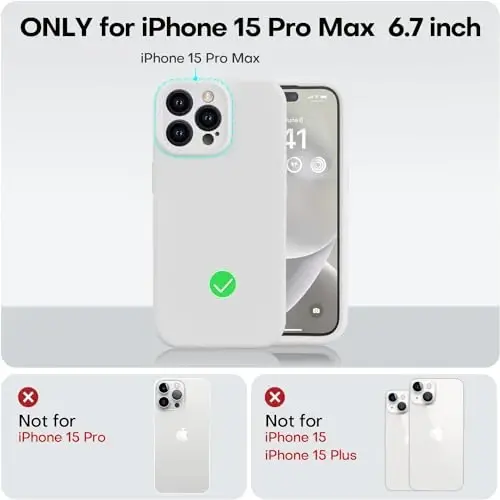 Vooii iPhone 15 Pro Max uchun mos g'ilof, Yangilangan premium silikon, [Kamerani himoyalash] [Yumshoq tirnalishga qarshi mikrotola qoplamasi] iPhone 15 Pro Max 6.7 dyuym uchun zarbaga chidamli telefon g'ilofi - Oq - 5