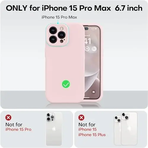 Vooii iPhone 15 Pro Max uchun mos keladigan g'ilof, yangilangan Premium silikon, [Kamera himoyasi] [Yumshoq tirnalishga qarshi mikrofiber astar] iPhone 15 Pro Max 6.7 dyuym uchun zarbaga chidamli telefon g'ilofi - Chalk Pink - 5