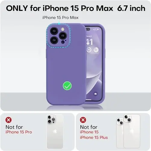 Vooii iPhone 15 Pro Max uchun mos keladigan g‘ilof, yangilangan premium silikon, [Kamera himoyasi] [Yumshoq tirnalishga qarshi mikrofiber astar] iPhone 15 Pro Max 6.7 dyuym uchun zarbaga chidamli telefon g‘ilofi - Iris - 5