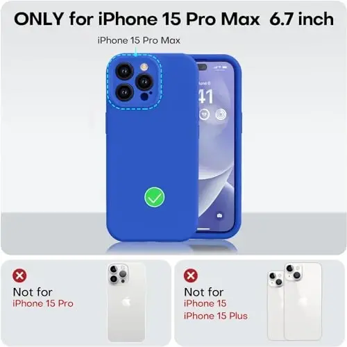Vooii iPhone 15 Pro Max uchun mos keladigan g'ilof, yangilangan premium silikon, [Kamera himoyasi] [Yumshoq tirnalishga qarshi mikrofiber astar] iPhone 15 Pro Max 6.7 dyuym uchun zarbaga chidamli telefon g'ilofi - Klein Blue - 5