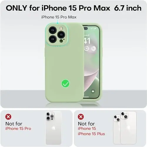 Vooii iPhone 15 Pro Max uchun mos keladigan g'ilof, yangilangan premium silikon, [Kamera himoyasi] [Yumshoq tirnalishga qarshi mikrofiber astar] iPhone 15 Pro Max 6.7 dyuym uchun zarbaga chidamli telefon g'ilofi - Matcha - 5