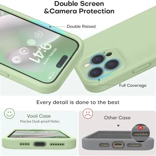 Vooii iPhone 15 Pro Max uchun mos keladigan g'ilof, yangilangan premium silikon, [Kamera himoyasi] [Yumshoq tirnalishga qarshi mikrofiber astar] iPhone 15 Pro Max 6.7 dyuym uchun zarbaga chidamli telefon g'ilofi - Matcha - 3