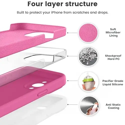 Vooii iPhone 15 Pro Max uchun mos keladigan g'ilof, yangilangan premium silikon, [Kamera himoyasi] [Yumshoq tirnalishga qarshi mikrofiber astar] iPhone 15 Pro Max 6.7 dyuym uchun zarbaga chidamli telefon g'ilofi - Pitaya - 2