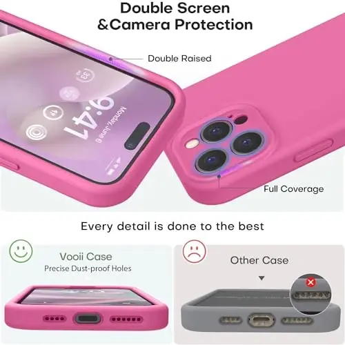 Vooii iPhone 15 Pro Max uchun mos keladigan g'ilof, yangilangan premium silikon, [Kamera himoyasi] [Yumshoq tirnalishga qarshi mikrofiber astar] iPhone 15 Pro Max 6.7 dyuym uchun zarbaga chidamli telefon g'ilofi - Pitaya - 3