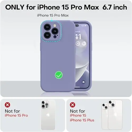 Vooii iPhone 15 Pro Max uchun mos keladigan g'ilof, yangilangan premium silikon, [Kamera himoyasi] [Yumshoq tirnalishga qarshi mikrofiber astar] iPhone 15 Pro Max 6.7 dyuym uchun zarbga chidamli telefon g'ilofi - Lavanda kulrang - 5