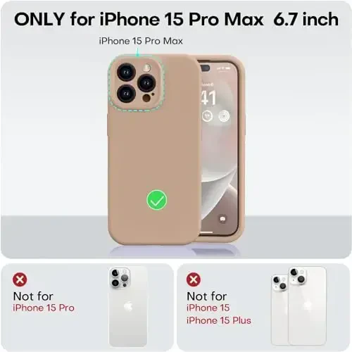 Vooii iPhone 15 Pro Max uchun mos keladigan g‘ilof, yangilangan premium silikon, [Kamera himoyasi] [Yumshoq tirnalishga qarshi mikrofiber astar] iPhone 15 Pro Max 6,7 dyuym uchun zarbga chidamli telefon g‘ilofi - och jigarrang - 5
