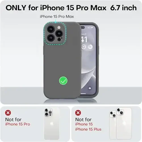 Vooii iPhone 15 Pro Max uchun mos keladigan g'ilof, yangilangan premium silikon, [Kamera himoyasi] [Yumshoq tirnalishga qarshi mikrofiber astar] iPhone 15 Pro Max 6.7 dyuym uchun zarbga chidamli telefon g'ilofi - To'q kulrang - 5