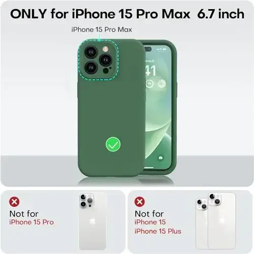 Vooii iPhone 15 Pro Max uchun mos keladigan g'ilof, yangilangan premium silikon, [Kamera himoyasi] [Yumshoq tirnalishga qarshi mikrofiber astar] iPhone 15 Pro Max 6,7 dyuym uchun zarbga chidamli telefon g'ilofi - Yashil - 5