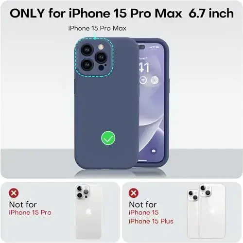 Vooii iPhone 15 Pro Max uchun mos keladigan g‘ilof, yangilangan yuqori sifatli silikon, [Kamera himoyasi] [Yumshoq tirnalishga qarshi mikrofiber astar] iPhone 15 Pro Max 6,7 dyuym uchun zarbga chidamli telefon g‘ilofi - To‘q ko‘k - 5