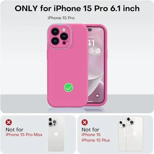 Vooii iPhone 15 Pro uchun g‘ilofga mos keladi, Defender suyuq silikonni yangilash, [Kamera himoyasi kuchaytirilgan] [Yumshoq tirnalishga qarshi mikrofiber astar] Zarba o‘tkazmaydigan telefon g‘ilofi iPhone 15 Pro 6.1 dyuym - Pitaya - 5