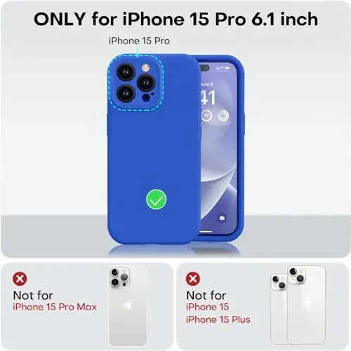 Vooii iPhone 15 Pro uchun g‘ilofga mos keladi, Defender suyuq silikonni yangilash, [Kamerani yaxshilangan himoya] [Yumshoq tirnalishga qarshi mikrofiber astar] Zarba o‘tkazmaydigan telefon g‘ilofi iPhone 15 Pro 6.1 dyuym - Klein Blue - 5