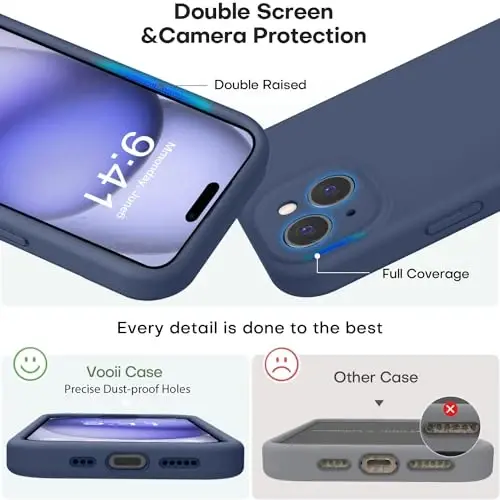 Vooii iPhone 15 uchun g'ilof bilan mos, Defender suyuq silikonni yangilang, [Kamera himoyasi kuchaytirilgan] [Yumshoq tirnalishga qarshi mikrofiber astar] iPhone 15 6.1 dyuym uchun zarbga chidamli telefon g'ilofi - to'q ko'k - 3