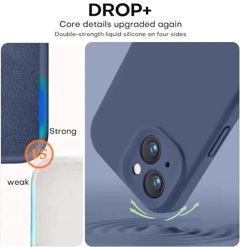 Vooii iPhone 15 uchun g'ilof bilan mos, Defender suyuq silikonni yangilang, [Kamera himoyasi kuchaytirilgan] [Yumshoq tirnalishga qarshi mikrofiber astar] iPhone 15 6.1 dyuym uchun zarbga chidamli telefon g'ilofi - to'q ko'k - 4