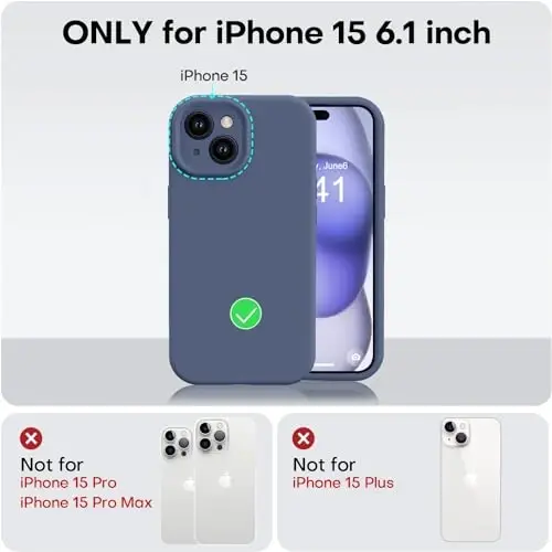 Vooii iPhone 15 uchun g'ilof bilan mos, Defender suyuq silikonni yangilang, [Kamera himoyasi kuchaytirilgan] [Yumshoq tirnalishga qarshi mikrofiber astar] iPhone 15 6.1 dyuym uchun zarbga chidamli telefon g'ilofi - to'q ko'k - 5